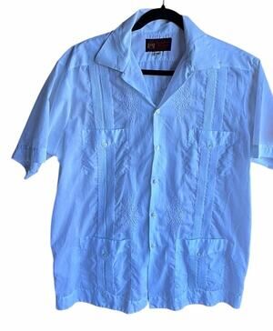 Guayaberas Yucatecas Mens XL White Mexican Wedding Shirt Embroidered 4 Pocket